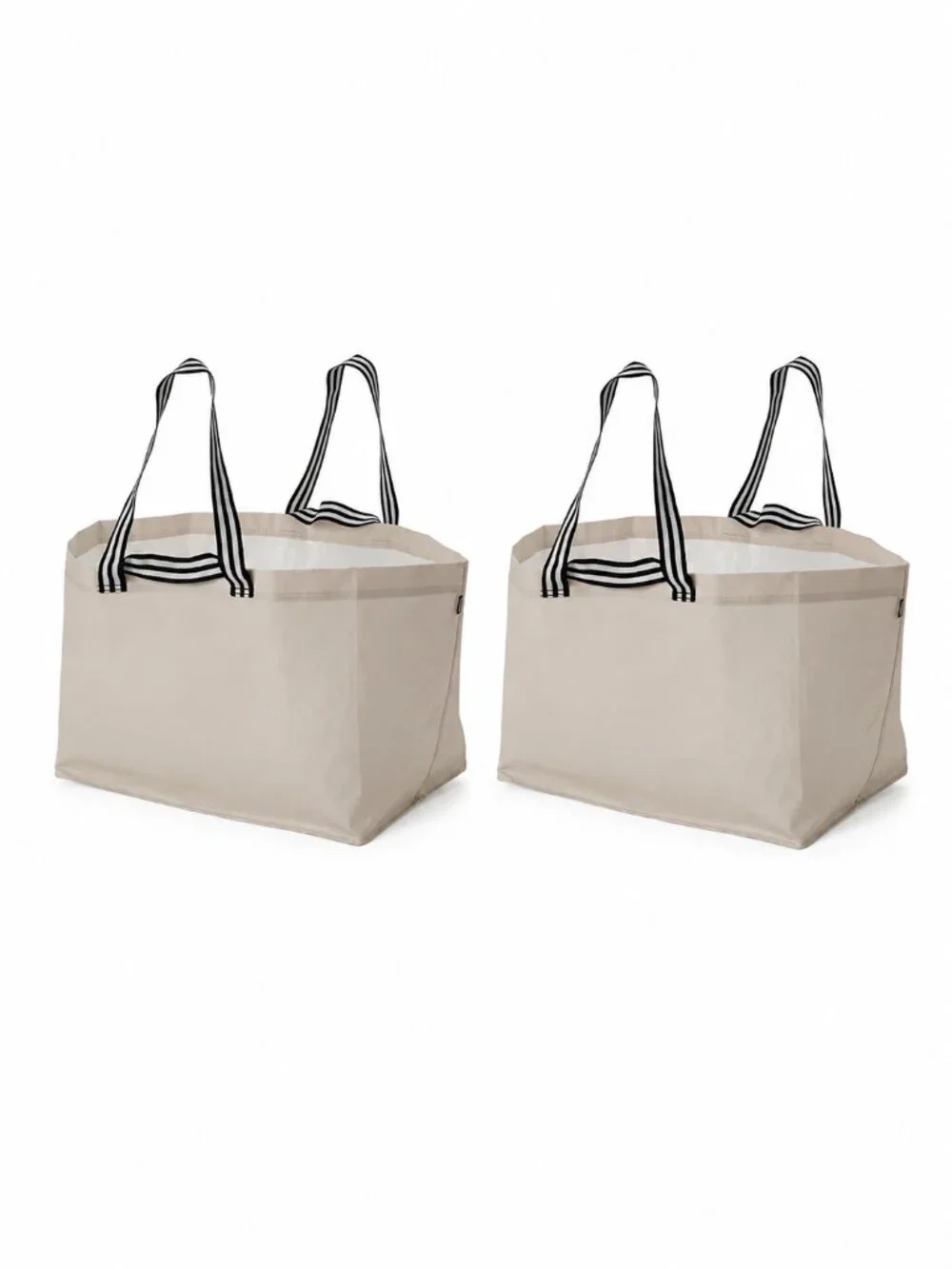 Set of 2 IKEA GÖRSNYGG Large Shopping Bag Tote Beige with Striped Handle (19Gal)